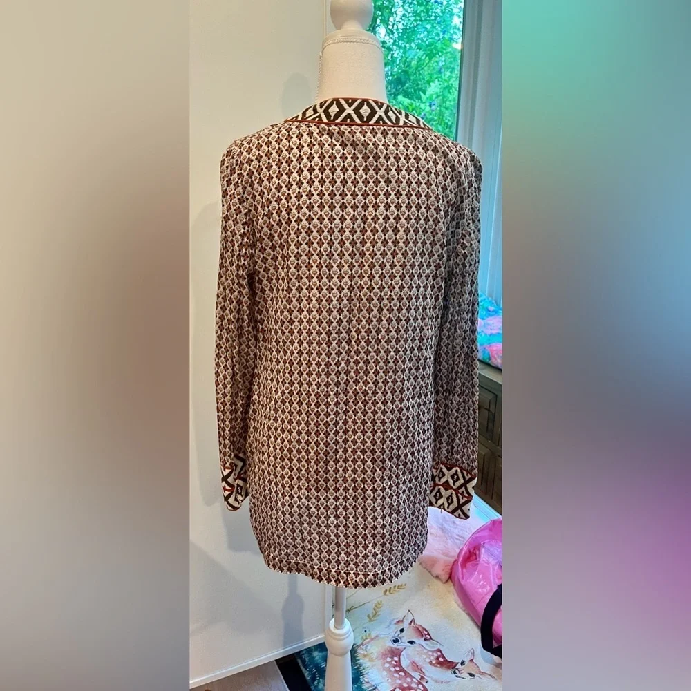 Tory Burch VGUC Printed Cotton Tunic Brown Ivory Size 10 Boho Resort